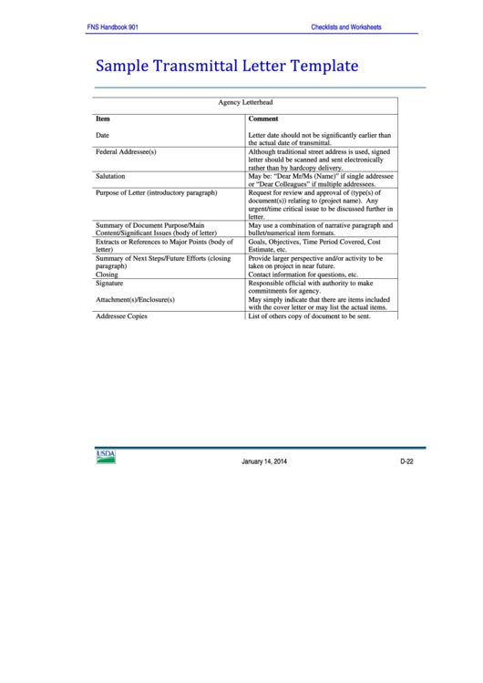 Sample Transmittal Letter Template Printable pdf