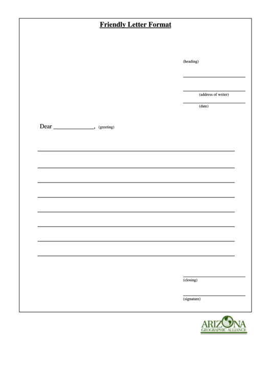 Friendly Letter Format Printable pdf