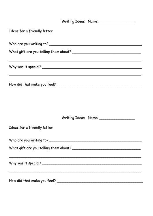 Writing Ideas - Friendly Letter Template Printable pdf