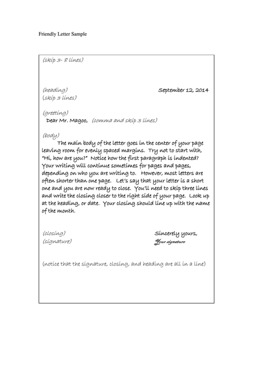 Friendly Letter Sample Printable pdf