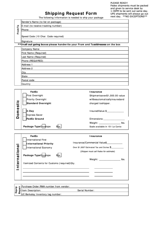 Shipping Request Form