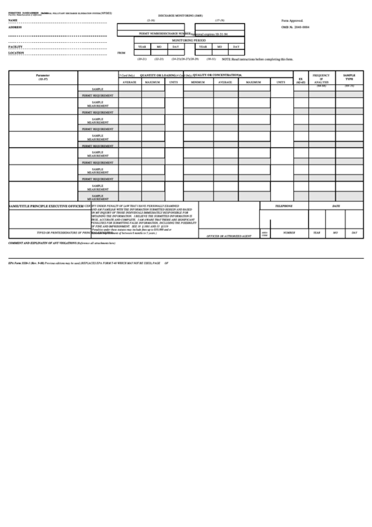 Epa Form 3320-1 (Rev. 9-88) - Discharge Monitoring Report (Dmr) Printable pdf