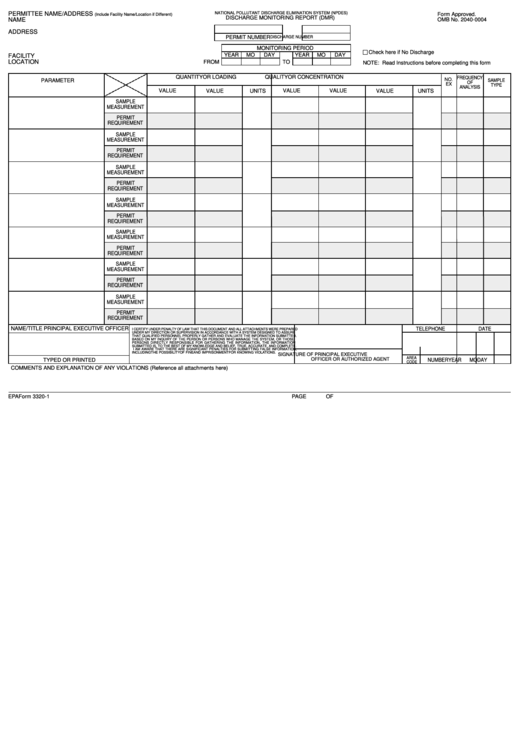 Fillable Epa Form 3320-1 - Discharge Monitoring Report (Dmr) Printable pdf