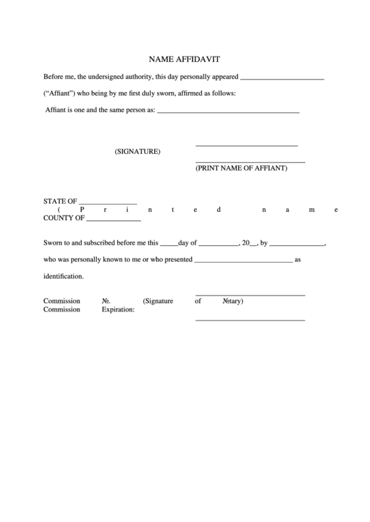 Name Affidavit Form Printable pdf