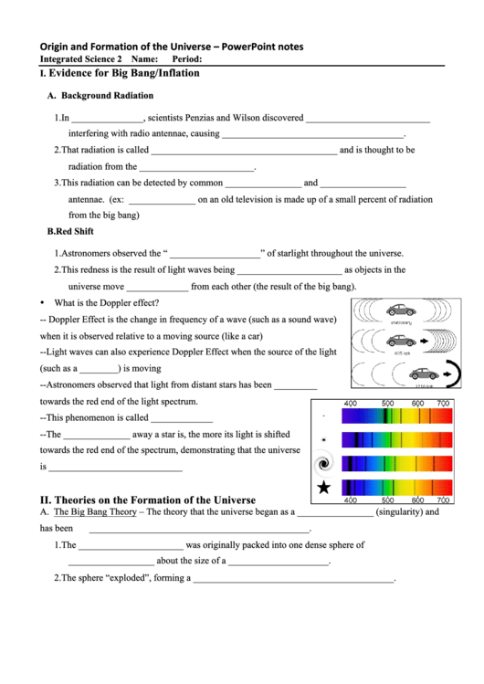 Origin And Formation Of The Universe Worksheet Printable pdf