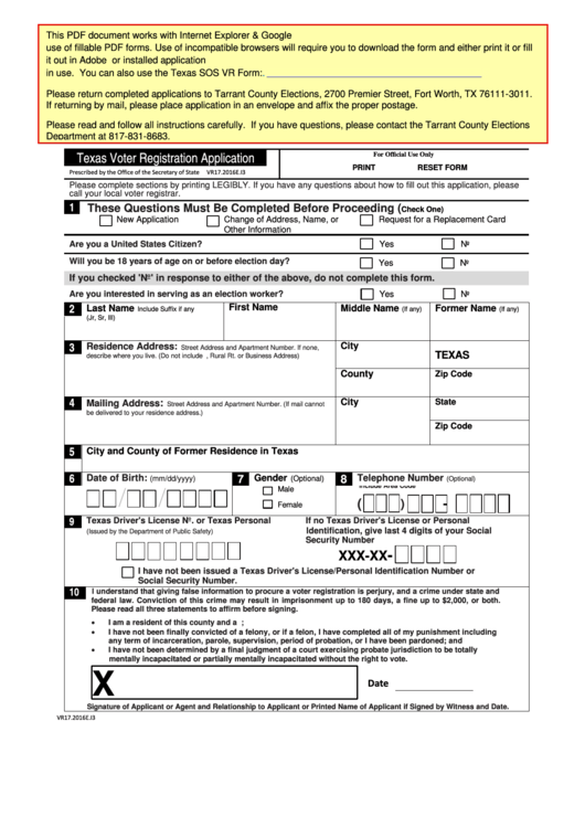 Fillable Texas Voter Registration Application Printable Pdf Download