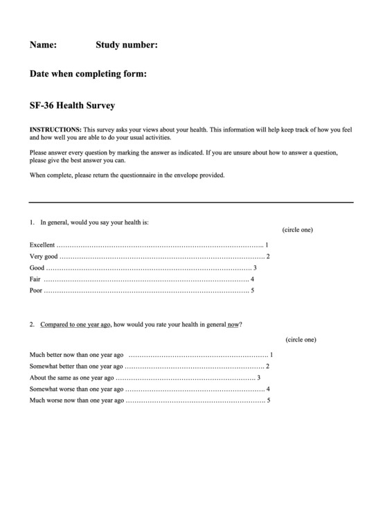 Sf-36 Health Survey Printable pdf