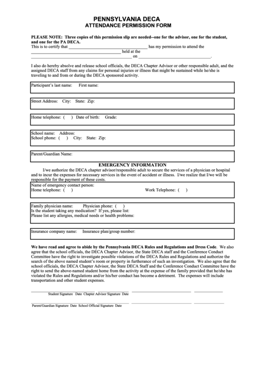 Deca Permission Form Printable pdf