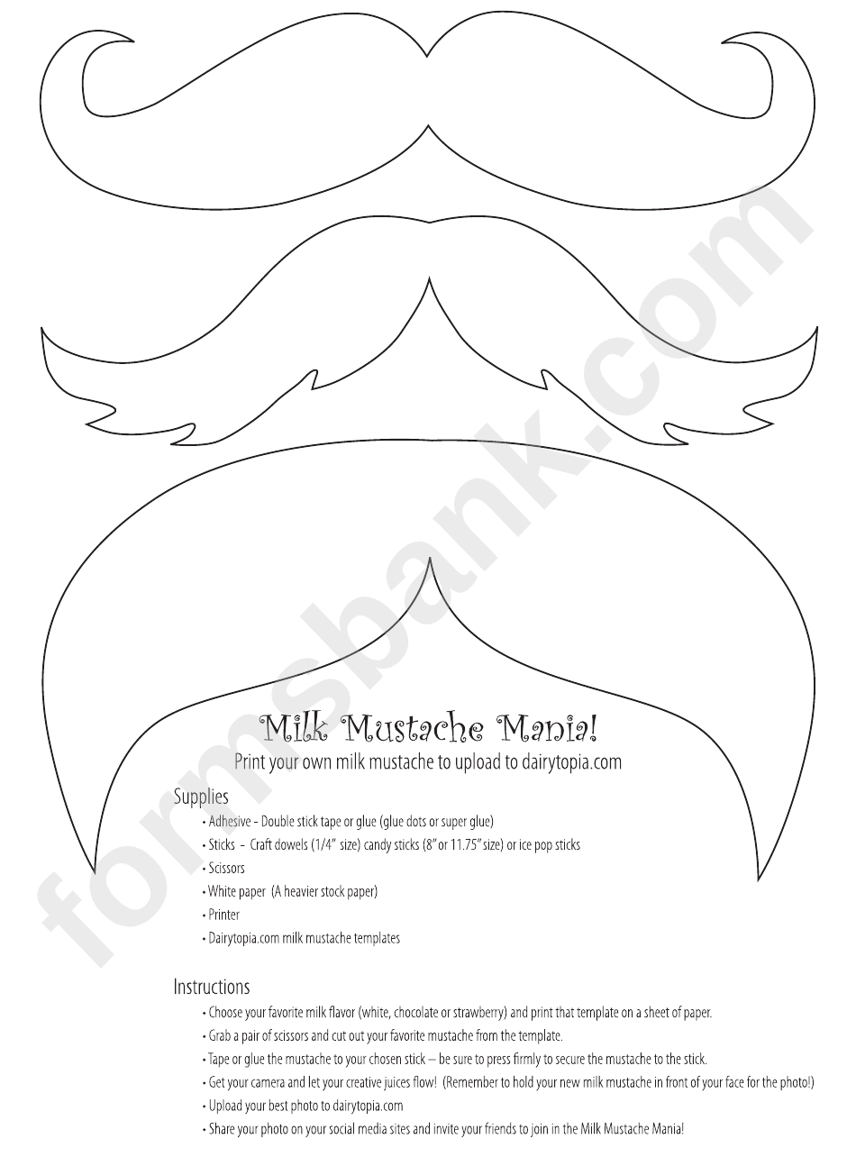 Blank, Brown And Pink Mustache Templates With Instructions