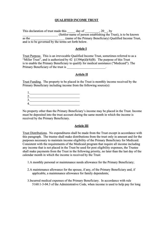 Qualified Trust Declaration Form printable pdf download