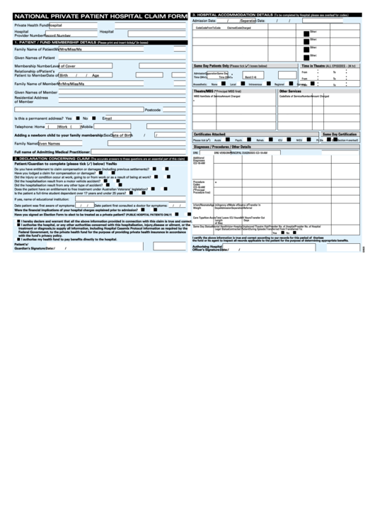 National Private Patient Claim Form Printable pdf