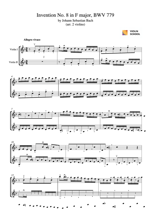 Invention No 8 In F Major Bwv 779 By Johann Sebastian Bach Printable pdf