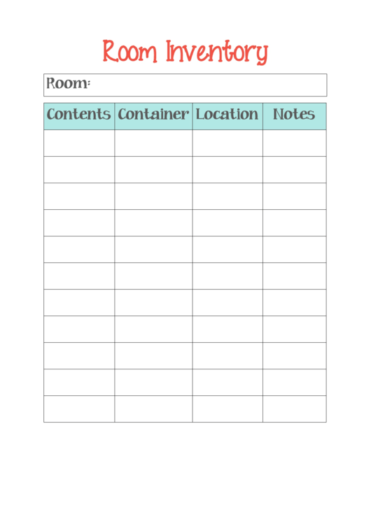 Room Inventory Count Sheet