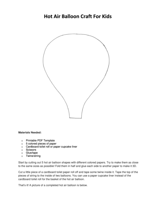 Hot Air Balloon Craft For Kids Printable pdf
