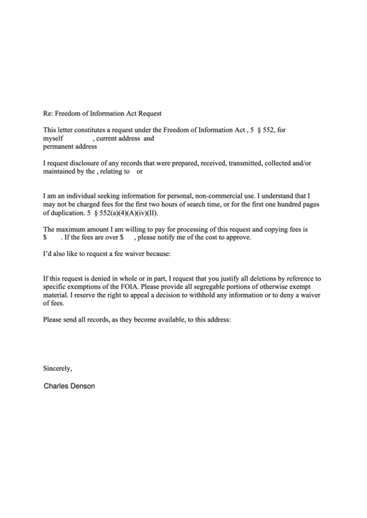 Fillable Foia Request Letter Template Printable pdf