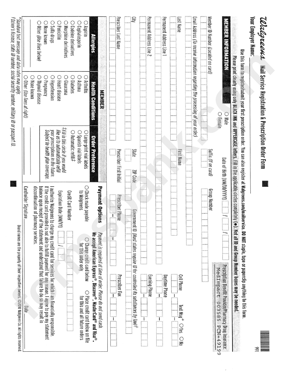 Walgreens Mail Order Rx Form Printable Pdf Download