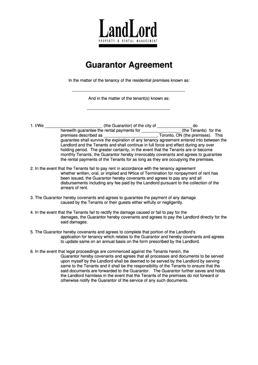 Guarantor Agreement Printable pdf