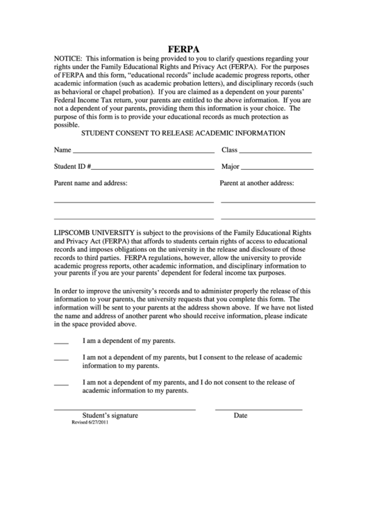 Top 14 Ferpa Consent Form Templates Free To Download In PDF Format