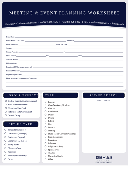 Meeting & Event Planning Worksheet Printable pdf