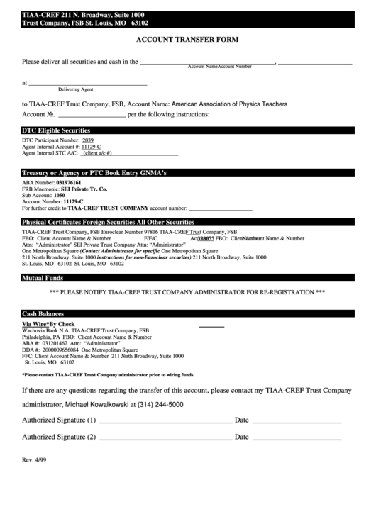 Account Transfer Form Printable pdf