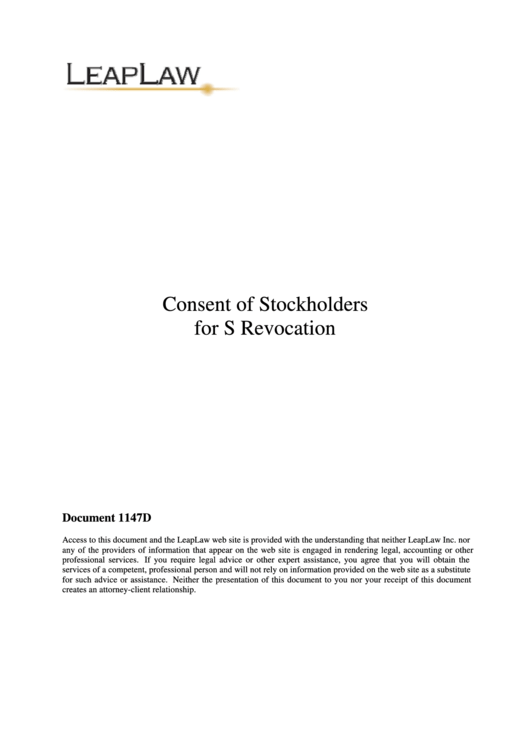 Consent Of Stockholders For S Revocation Printable pdf
