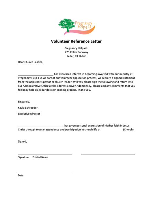 Fillable Volunteer Reference Letter Printable pdf