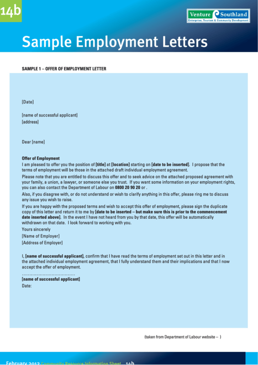 Sample Employment Letters Printable pdf