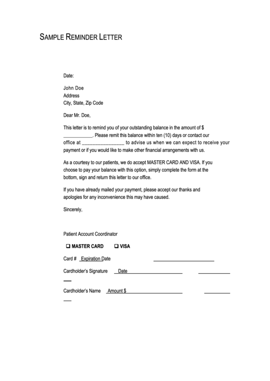 Sample Reminder Letter Printable pdf