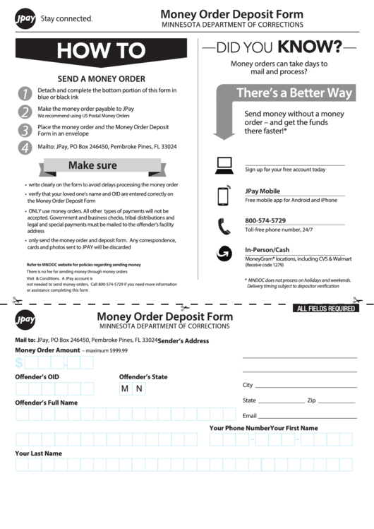 Fillable Money Order Deposit Form Printable pdf