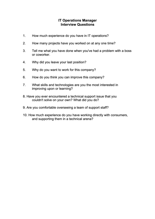 It Operations Manager Interview Questions Printable pdf