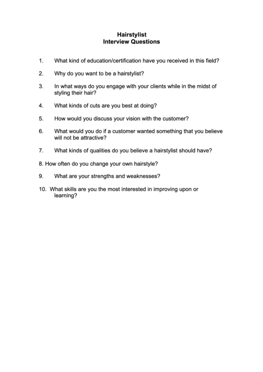 Hairstylist Interview Questions Printable pdf