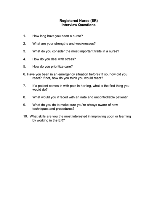 Registered Nurse Interview Questions Printable pdf