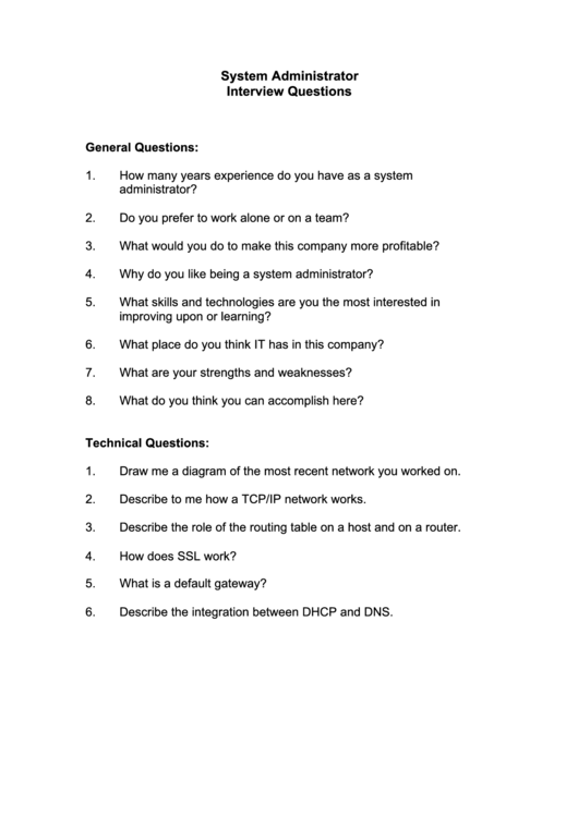 System Administrator Interview Questions Printable pdf