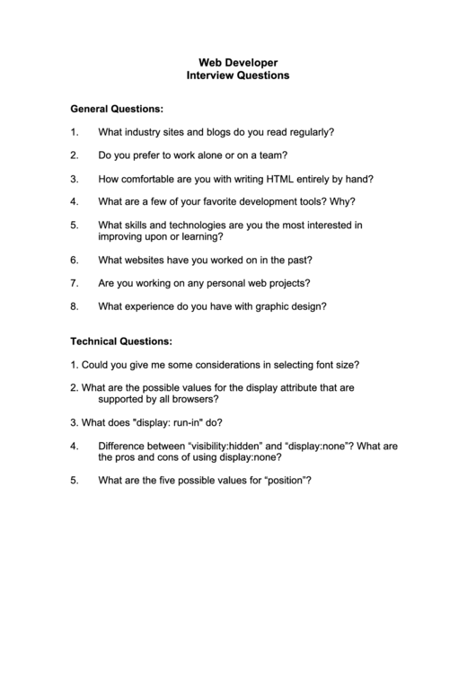 Web Developer Interview Questions Printable pdf