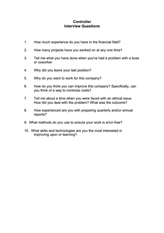 Controller Interview Questions Printable pdf