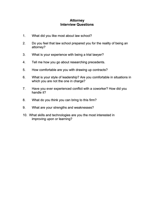 Attorney Interview Questions Printable pdf