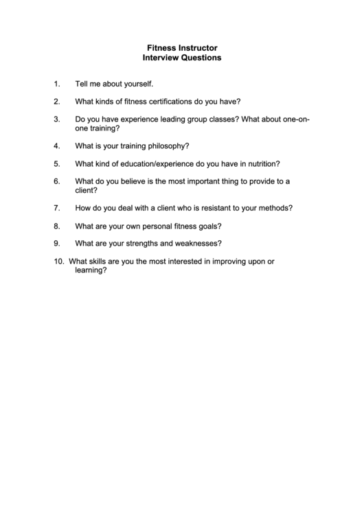 Fitness Instructor Interview Questions Printable pdf