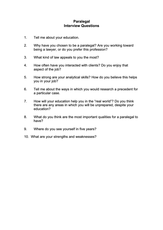 Paralegal Interview Questions Printable pdf