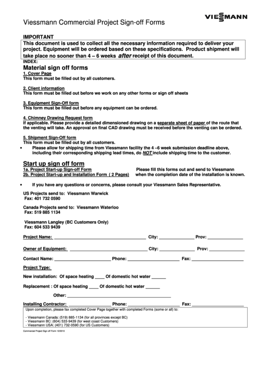 Viessmann Commercial Project Sign-Off Forms Set Printable pdf