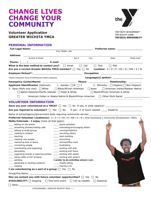 Volunteer Application Form - Greater Wichita Ymca Printable pdf