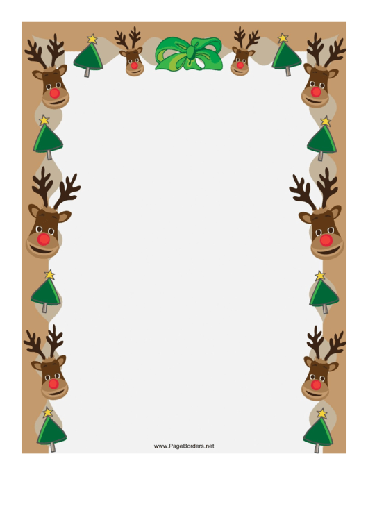 Reindeer And Trees Christmas Page Border Template Printable pdf