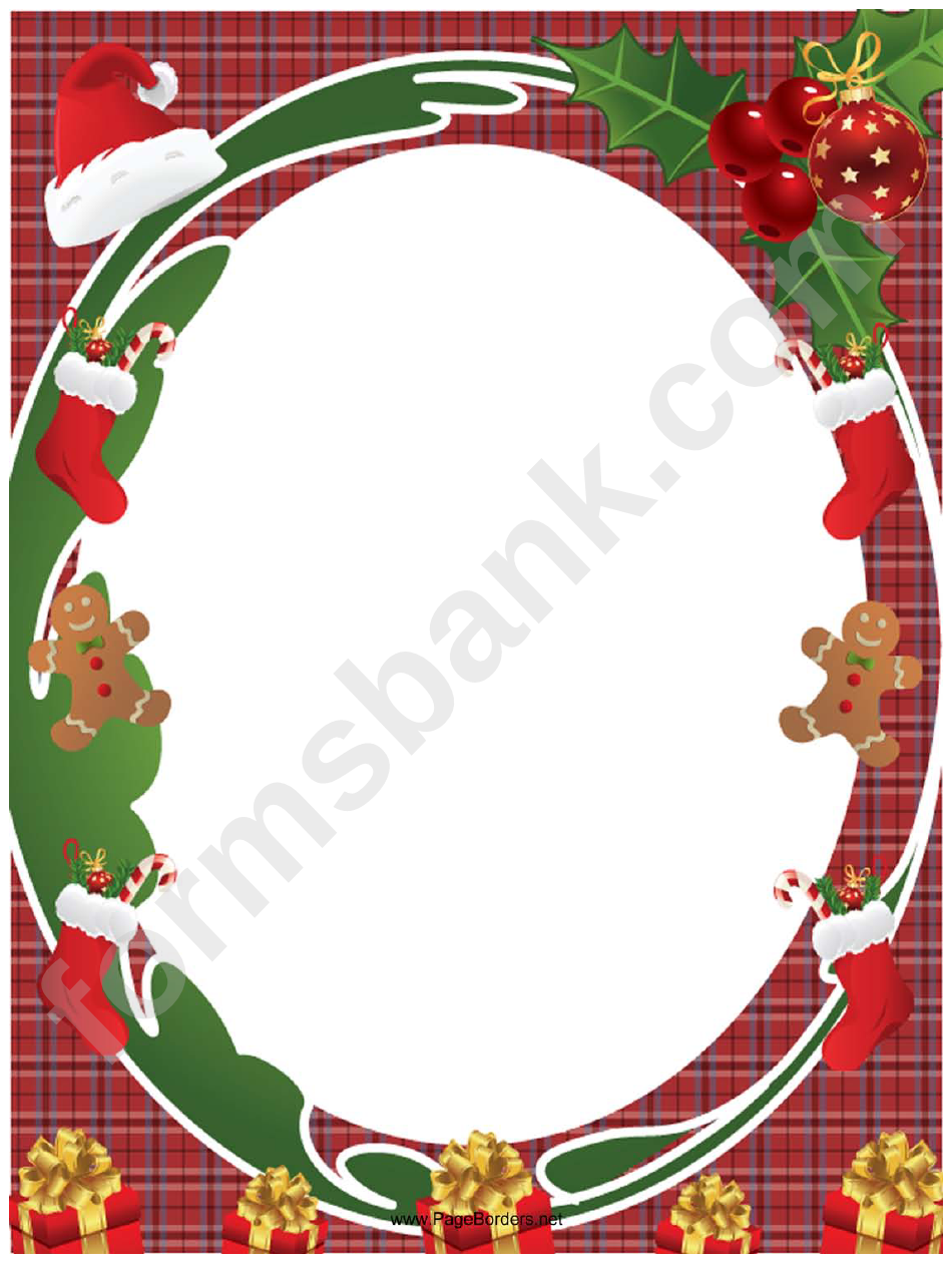 Santa Hat And Holly Christmas Page Border Template printable pdf download
