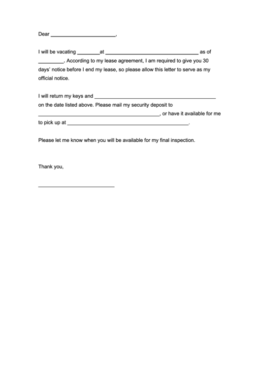 Landlord Notice To Vacate Form