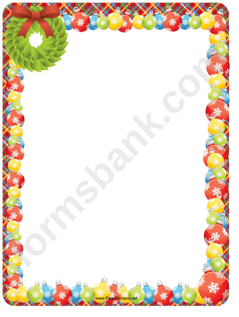Christmas Wreath And Ornaments Page Border Template