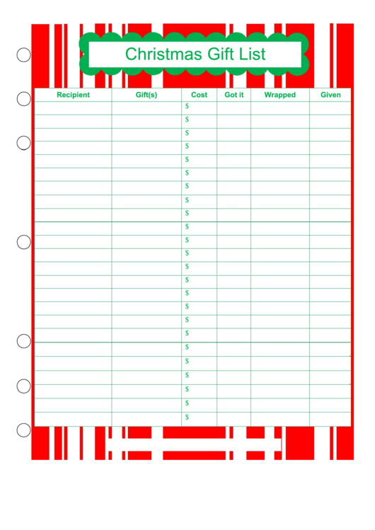 Christmas Gift List Template Printable Pdf Download