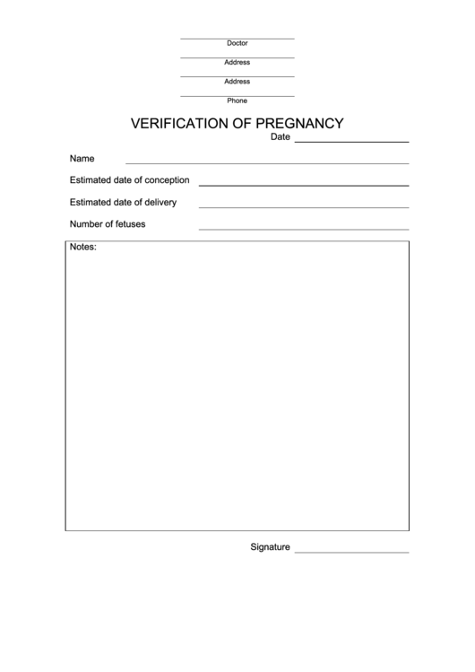 Pregnancy Verification Form Printable pdf