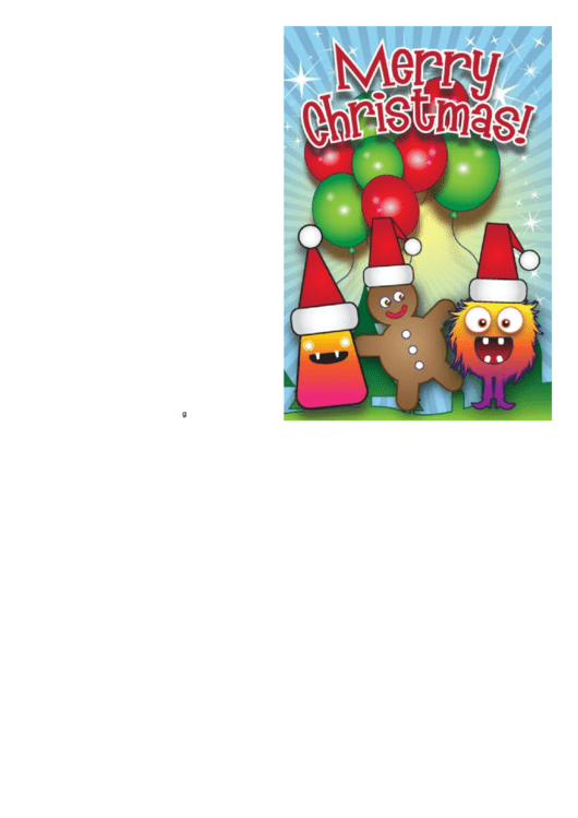Monsters, Balloons And Gingerbread Man Christmas Card Template