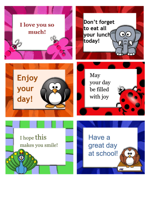 Lunch Box Notes More Animals Printable pdf
