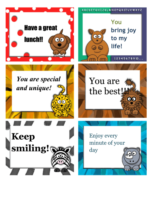 Lunch Box Notes Animals Printable pdf