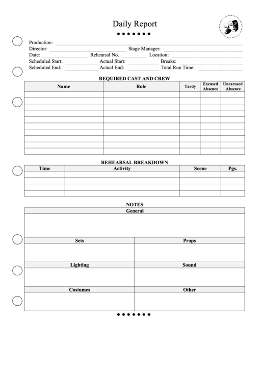 Daily Report Template Printable pdf